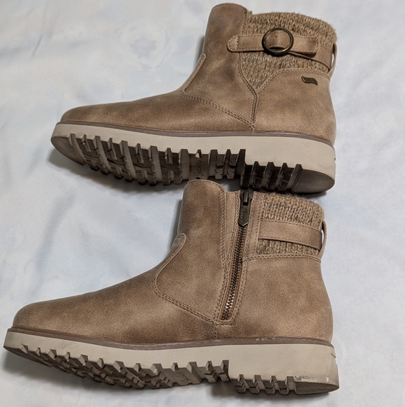 Women's Skechers Marlie Faux Leather Tan Ankle Boots Side Zip - Picture 8 of 12